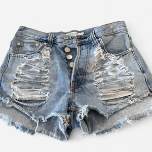 Minkpink High Rise Light Wash Distressed Women’s Denim Shorts Women’s Size Small